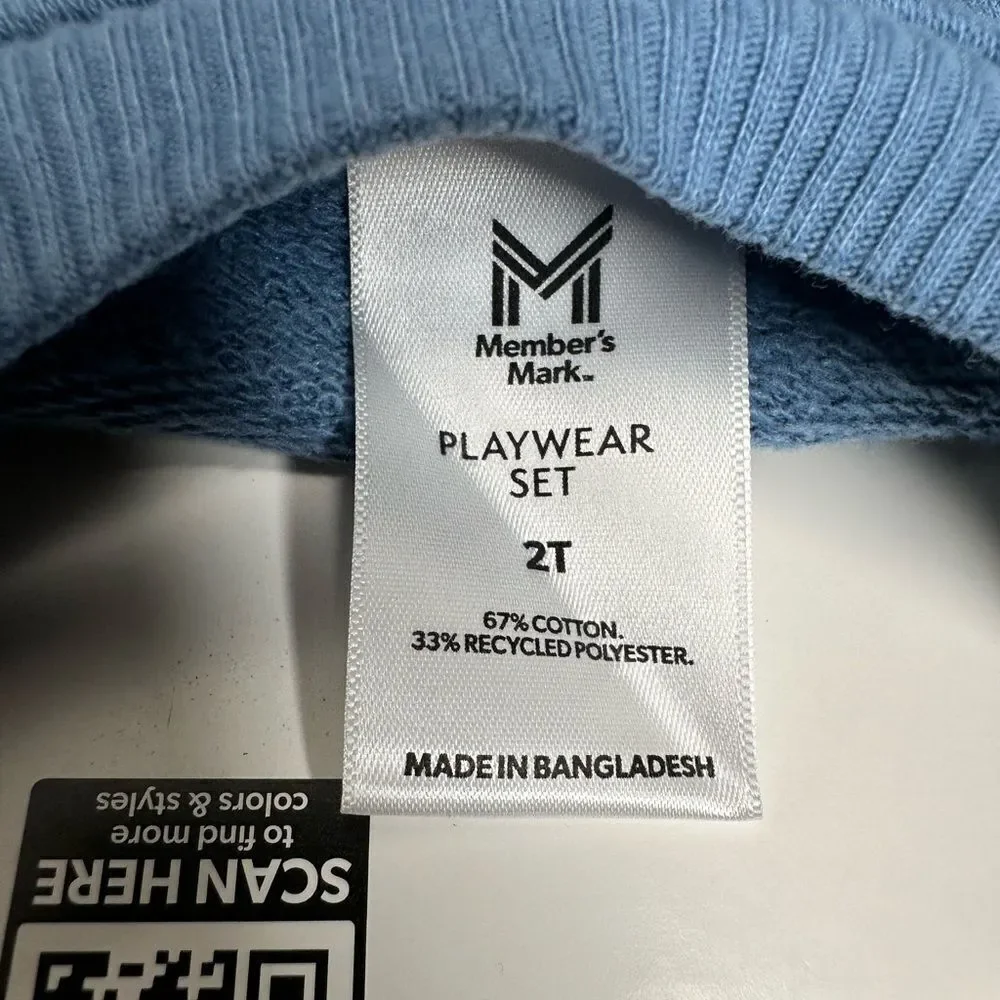 NWT Members Mark Girls Blue 2 Piece Long Sleeve and Ruffle Pants - Size 2T